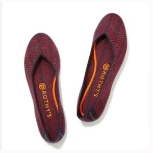 Rothy's Red Merino Rounded-Toe Flats, Bordeaux Herringbone, Size 9